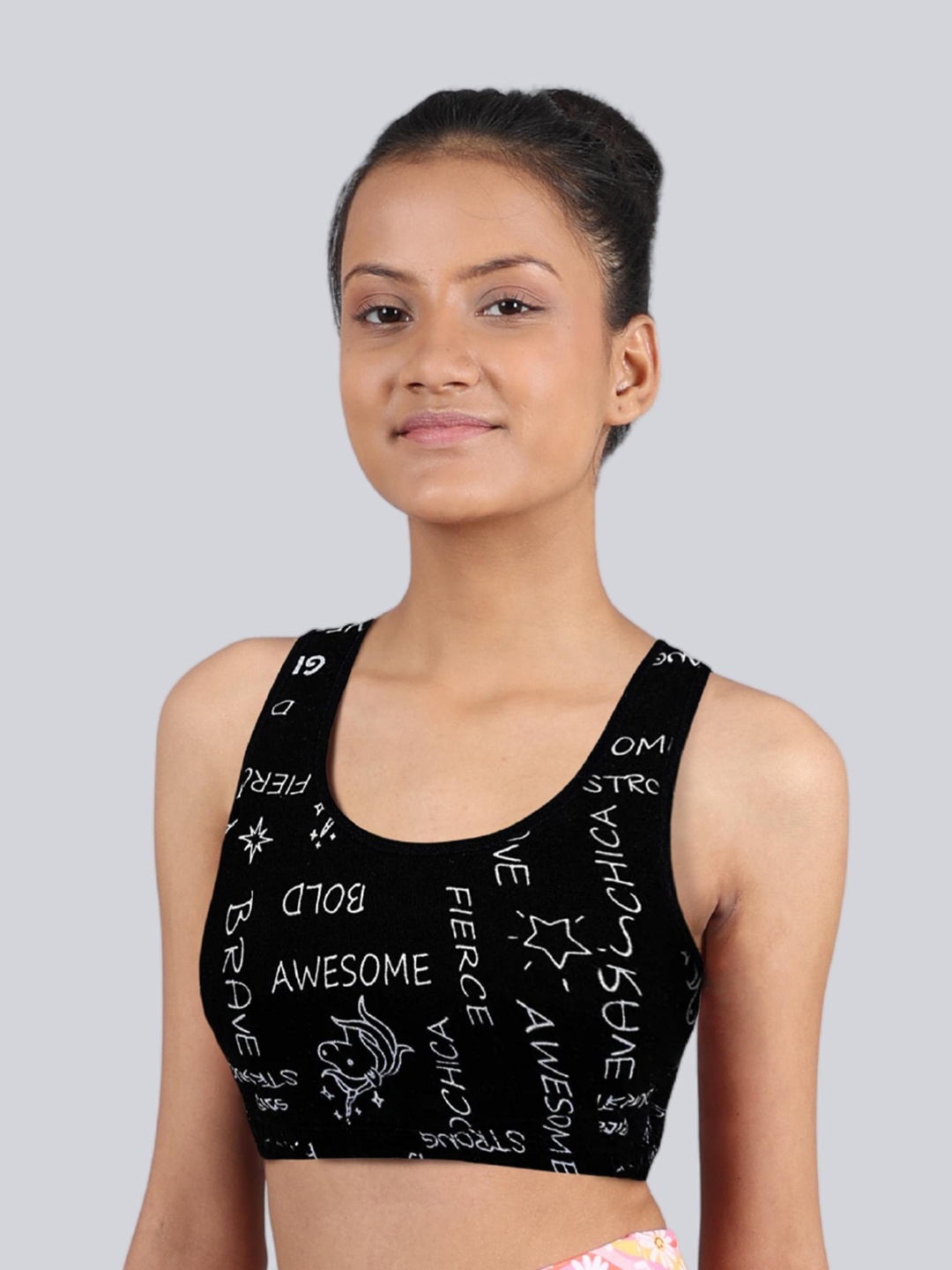 

DChica Girls Typography Full Coverage All Day Comfort Non Padded Cotton Workout Bra, Black