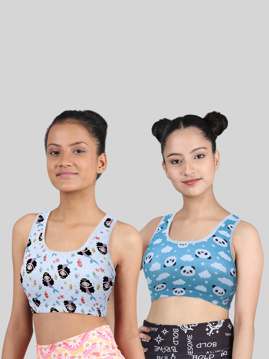

DChica Girls Pack Of 2 Graphic Printed Full Coverage Bra, White