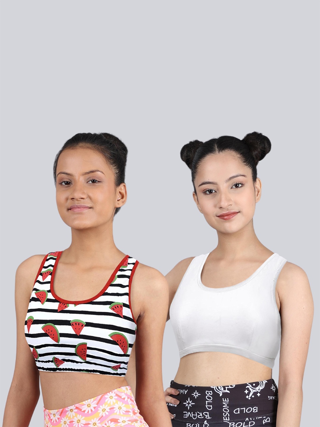 

DChica Girls Pack Of 2 Graphic Printed Full Coverage Bra, White