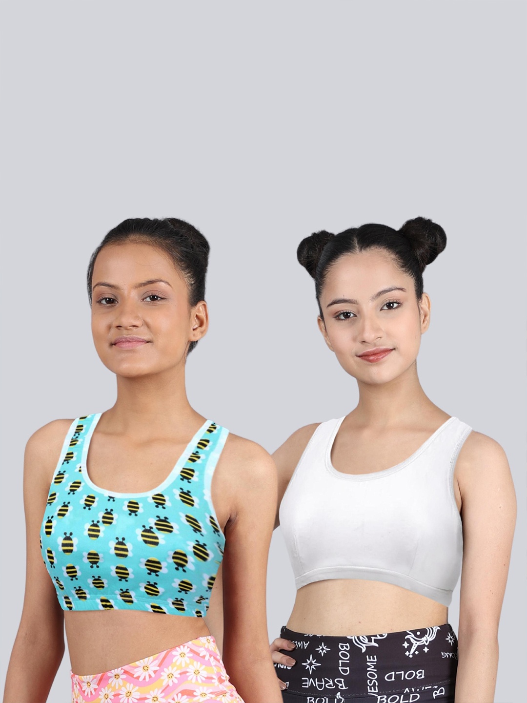 

DChica Girls Pack Of 2 Graphic Printed Full Coverage Bra, Blue