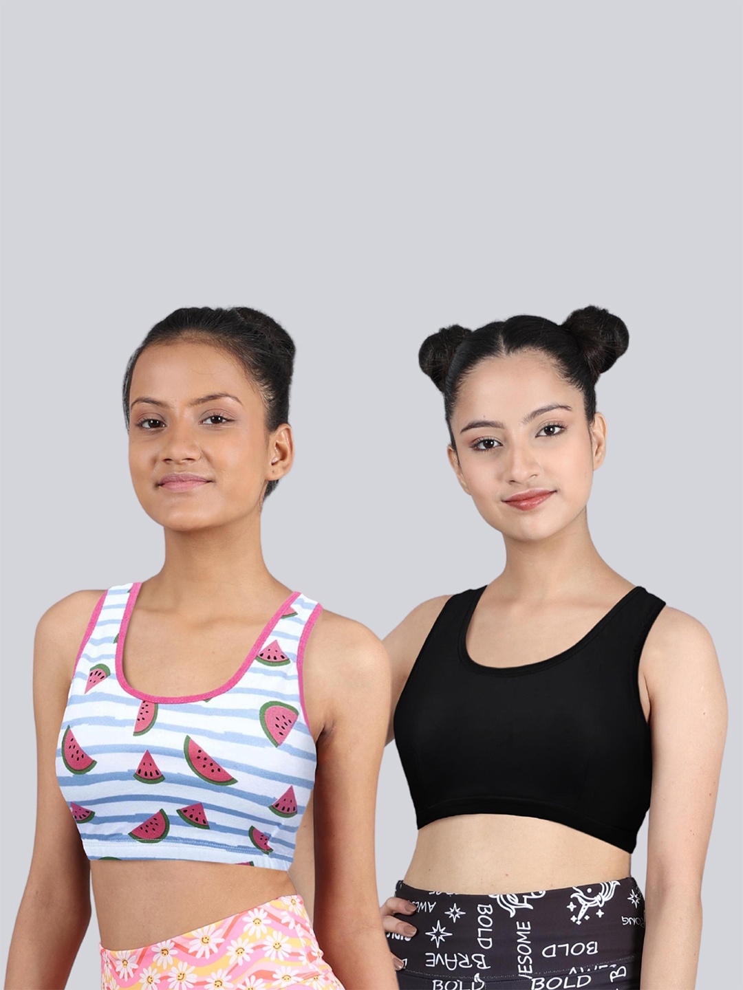 

DChica Girls Pack Of 2 Graphic Printed Full Coverage Bra, Black