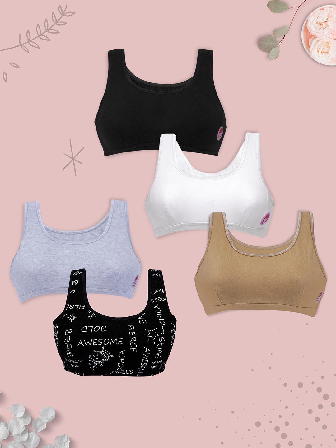 

DChica Girls Pack Of 5 Full Coverage Bra, Black