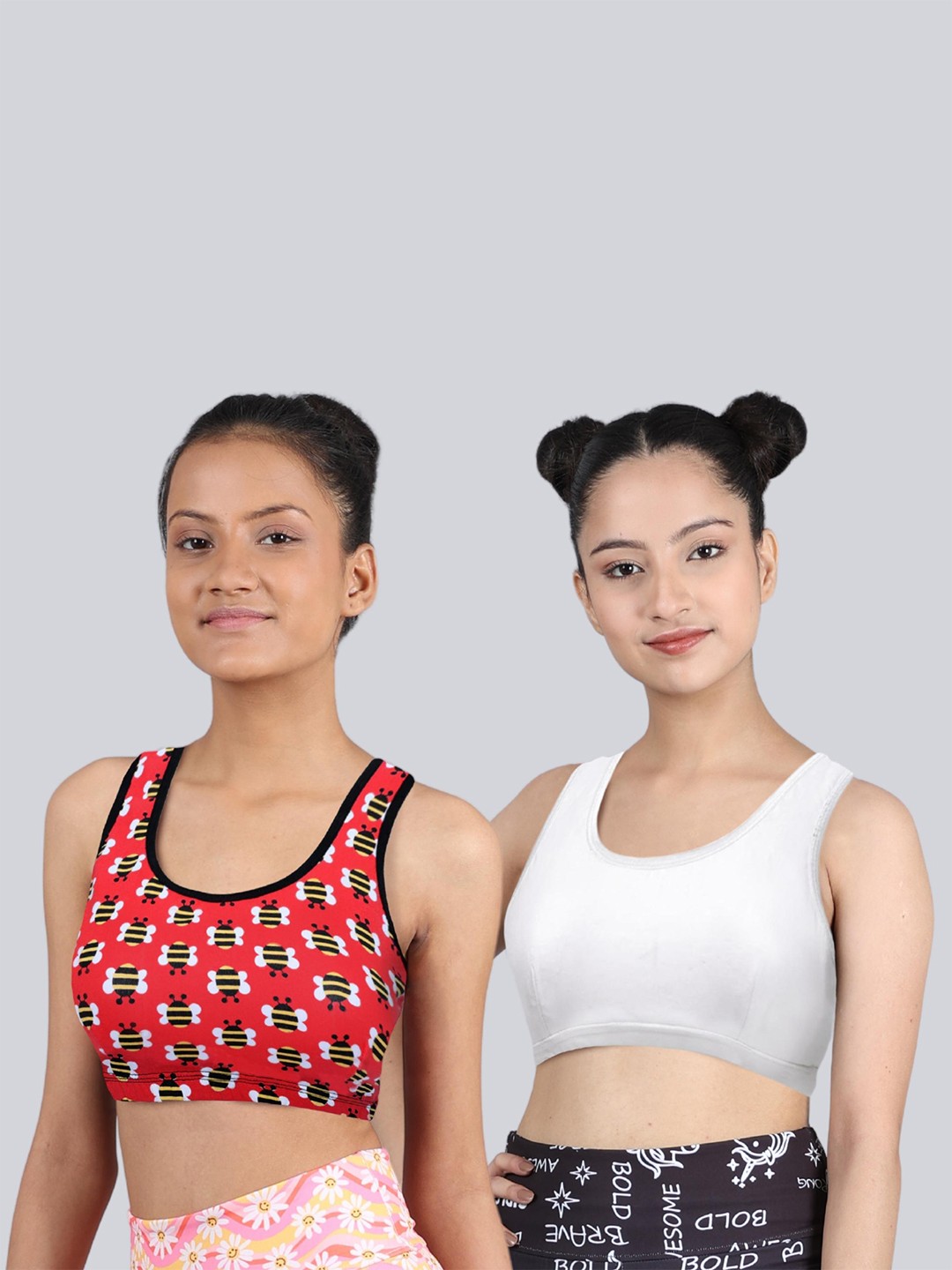 

DChica Girls Pack Of 2 Graphic Printed Full Coverage Bra, Red