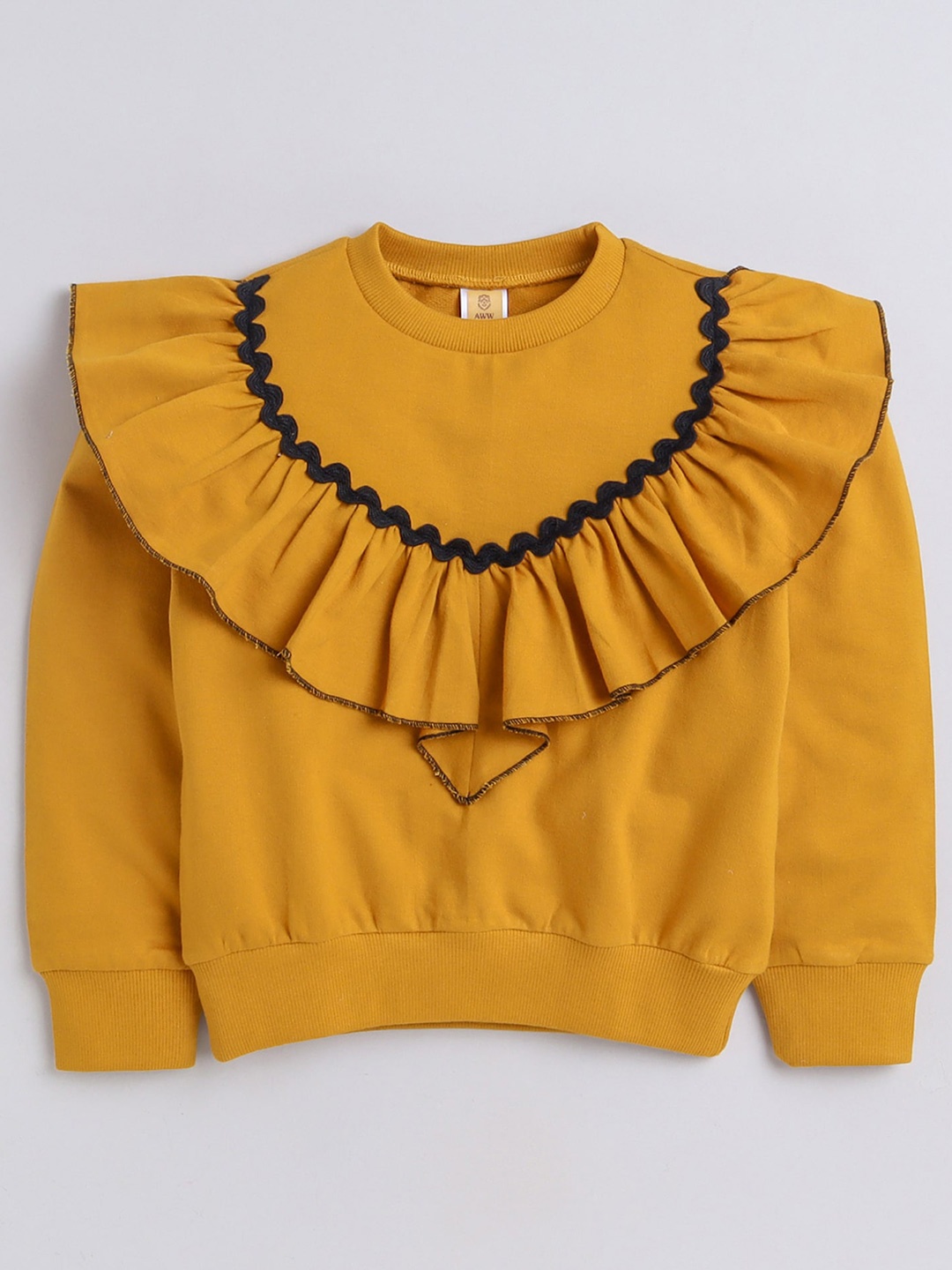 

AWW HUNNIE Girls Ruffled Pullover Sweatshirt, Mustard