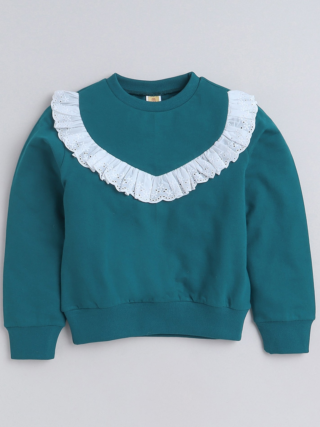 

AWW HUNNIE Girls Round Neck Long Sleeves Lace Inserts Cotton Pullover Sweatshirt, Green