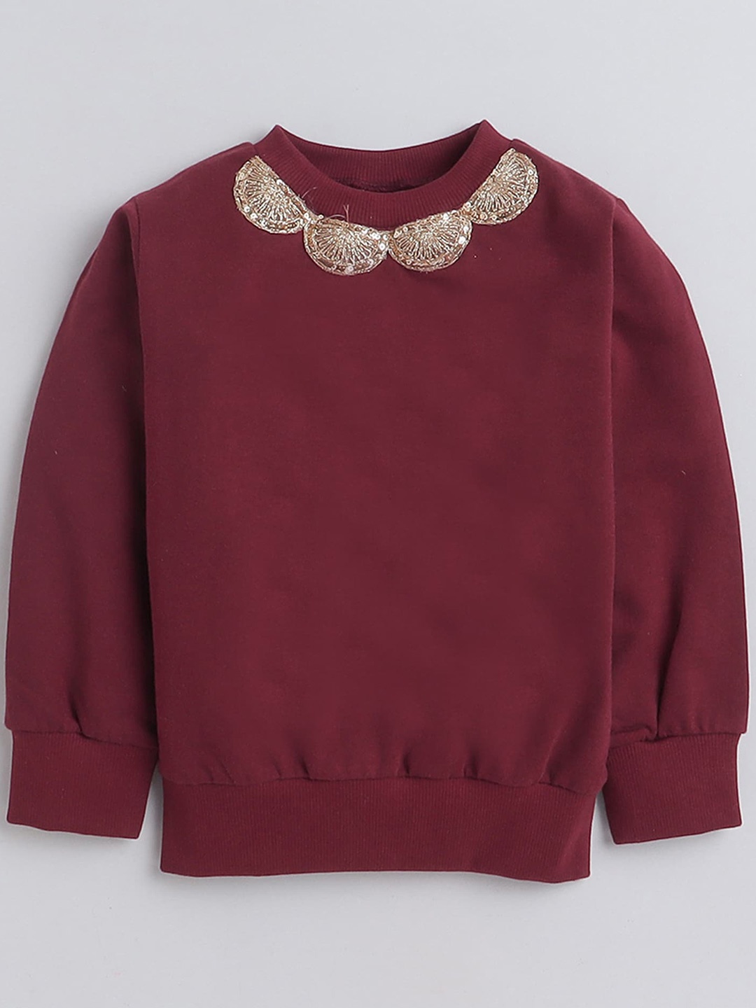 

AWW HUNNIE Girls Round Neck Long Sleeves Embellished Cotton Pullover Sweatshirt, Maroon