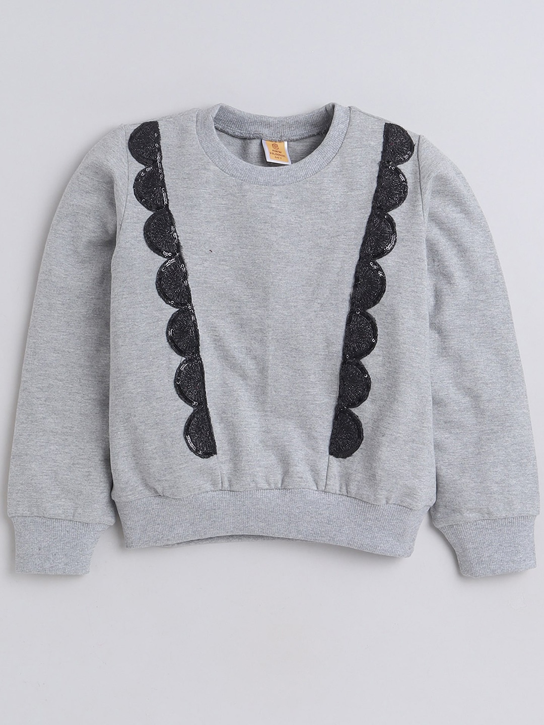 

AWW HUNNIE Girls Round Neck Lace Inserts Cotton Sweatshirt, Grey