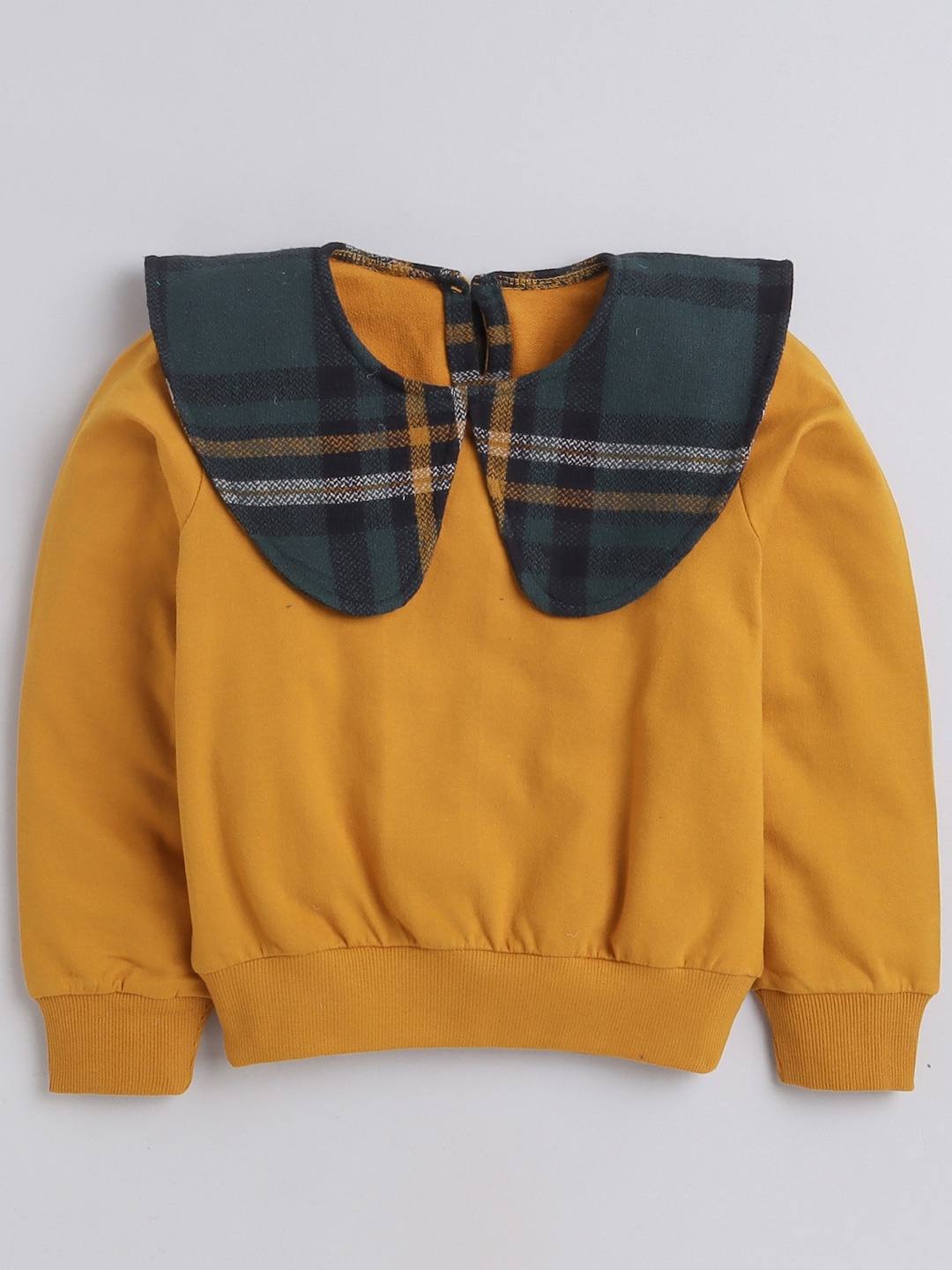 

AWW HUNNIE Girls Checked Peter Pan Collar Cotton Pullover Sweatshirt, Mustard