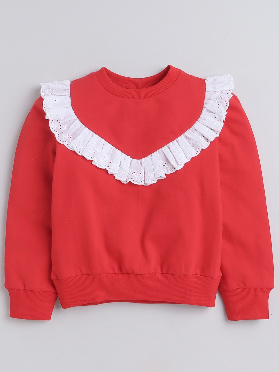 

AWW HUNNIE Girls Lace Detail Pullover Sweatshirt, Red