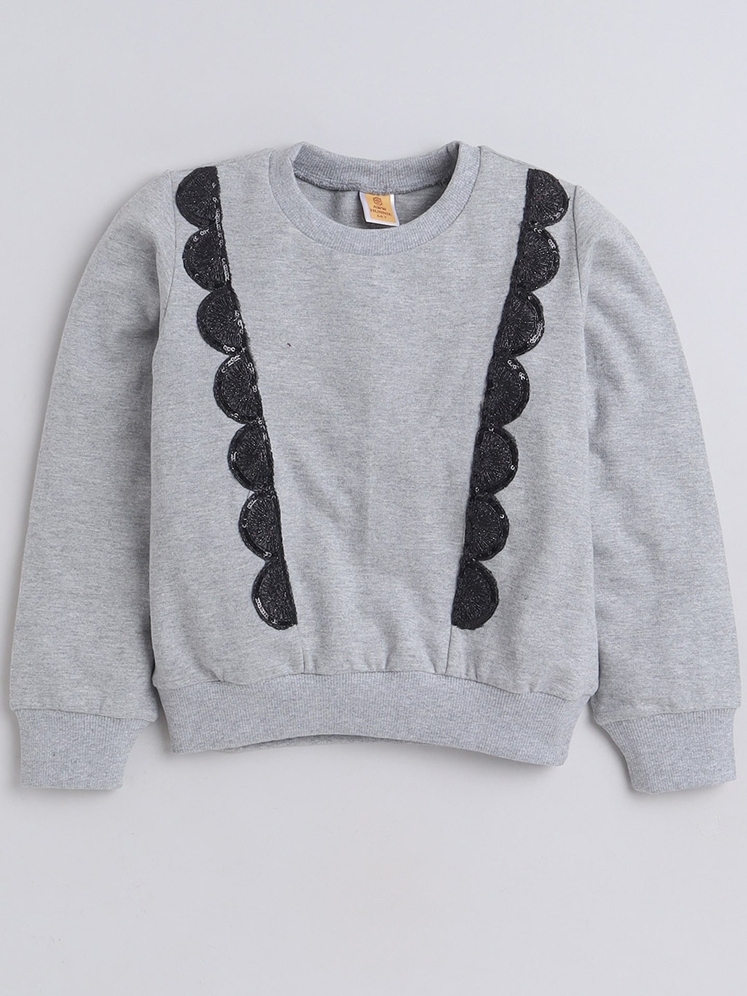 

AWW HUNNIE Girls Round Neck Lace Inserts Cotton Sweatshirt, Grey