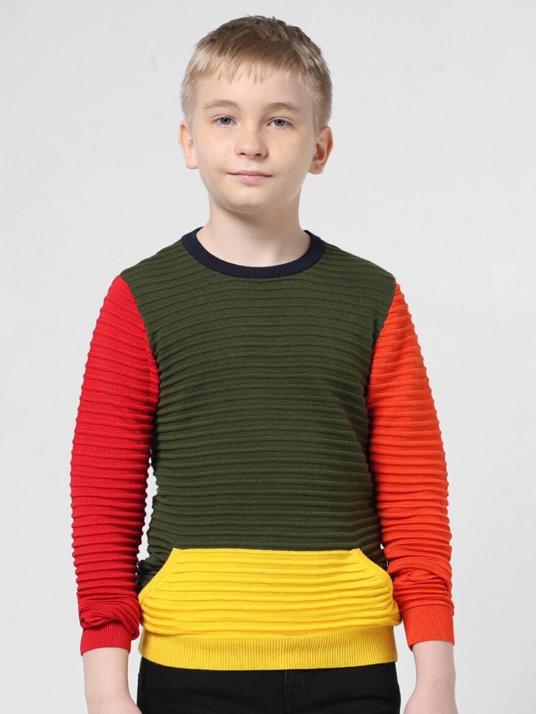 

Jack & Jones Junior Boys Colourblocked Round Neck Pure Cotton Pullover, Green