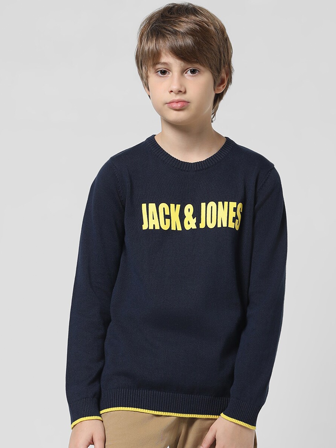 

Jack & Jones Junior Boys Typography Printed Pure Cotton Pullover, Navy blue