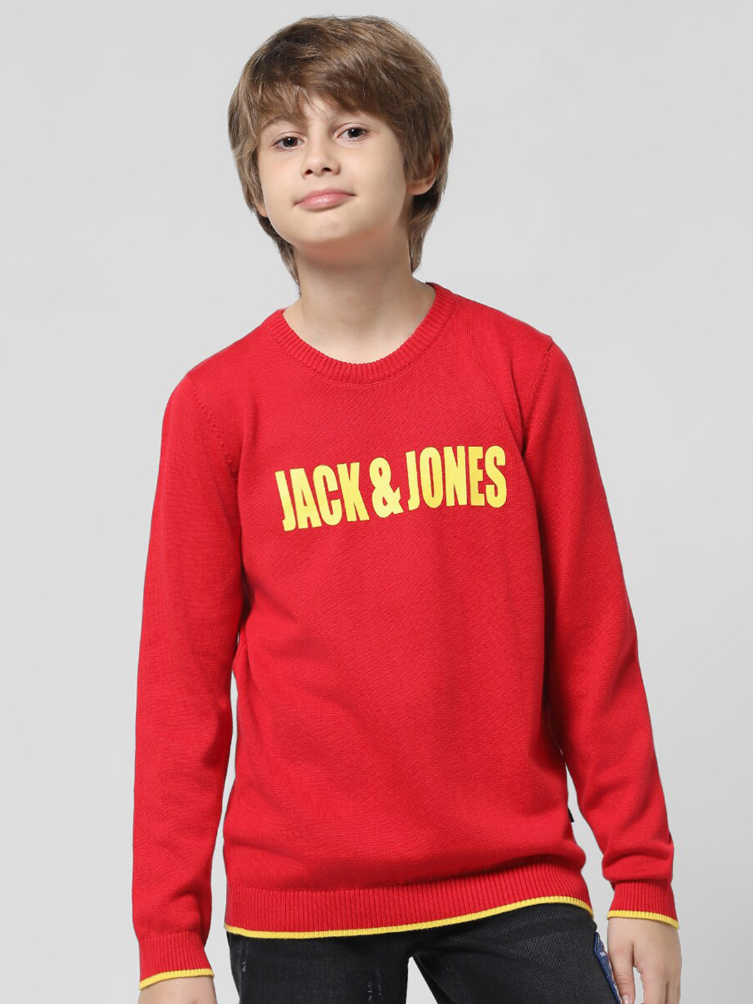 

Jack & Jones Junior Boys Typography Printed Pure Cotton Pullover, Red