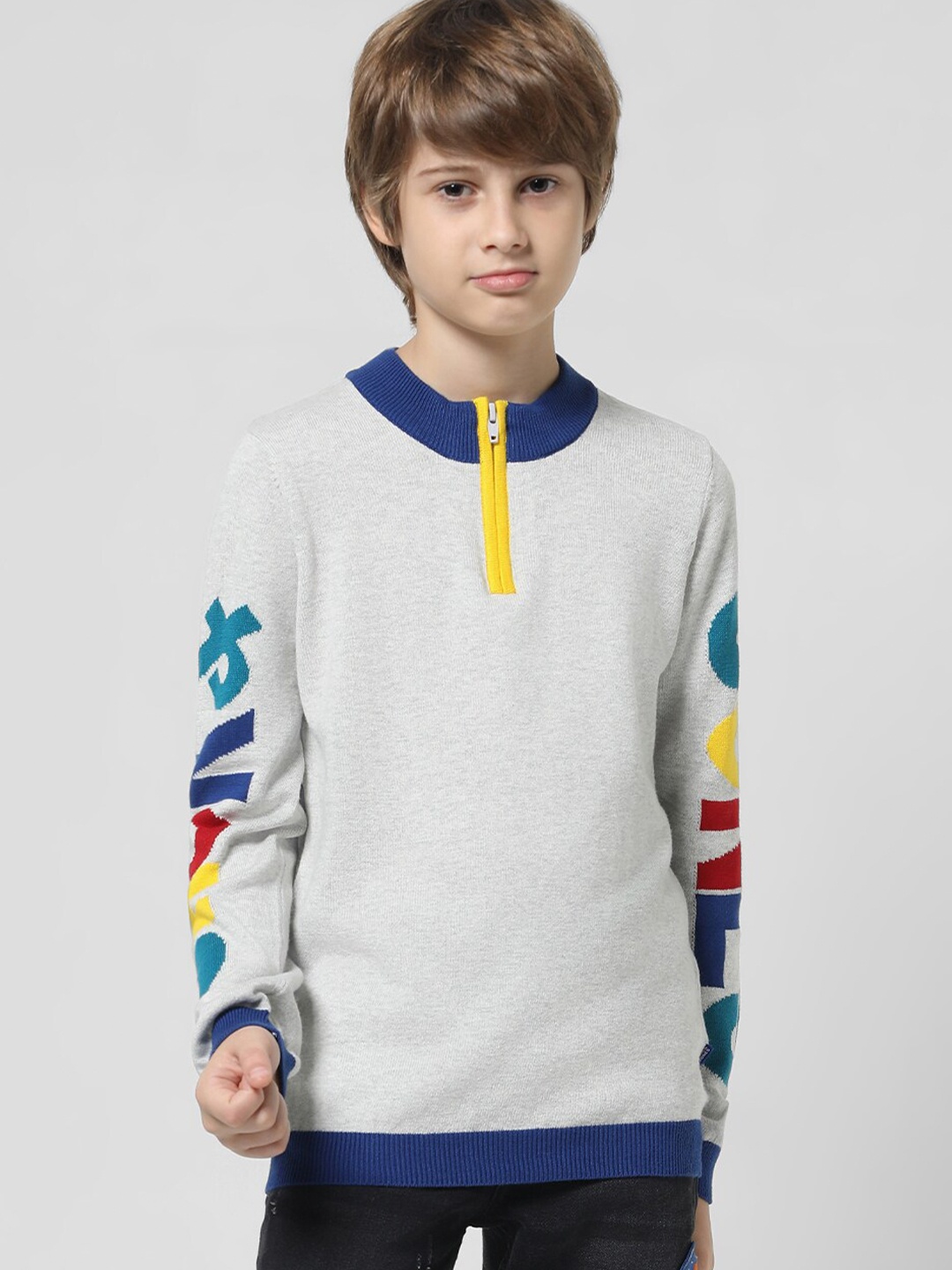 

Jack & Jones Junior Boys Typography Printed Pure Cotton Pullover, Grey