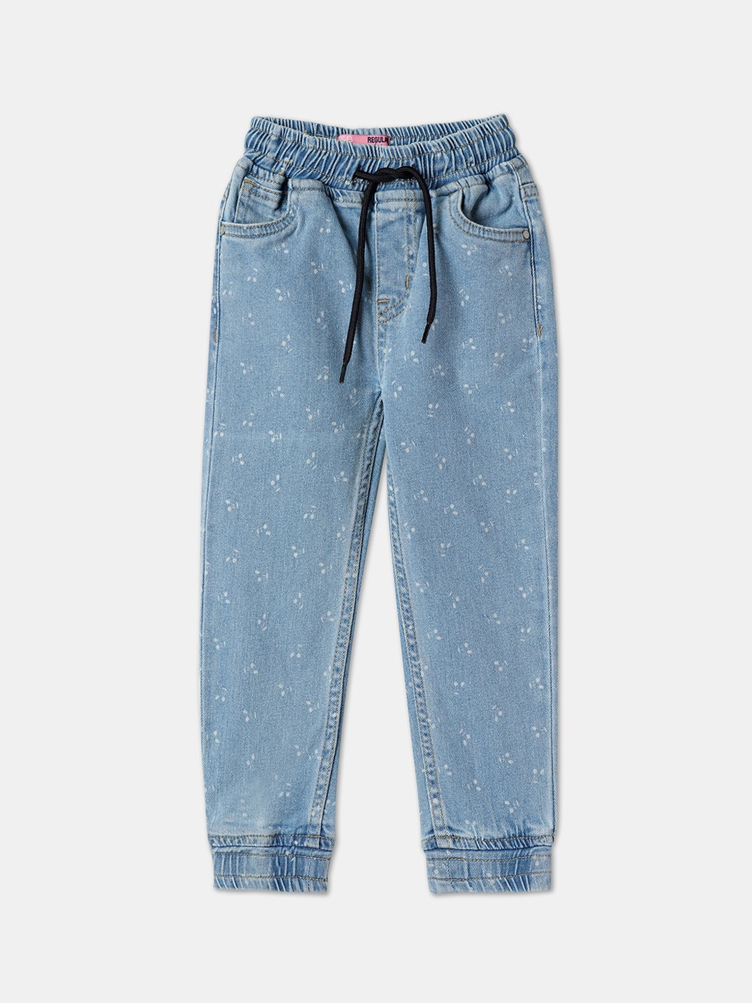 

R&B Girls Printed Heavy Fade Clean Look Cotton Jeans, Blue