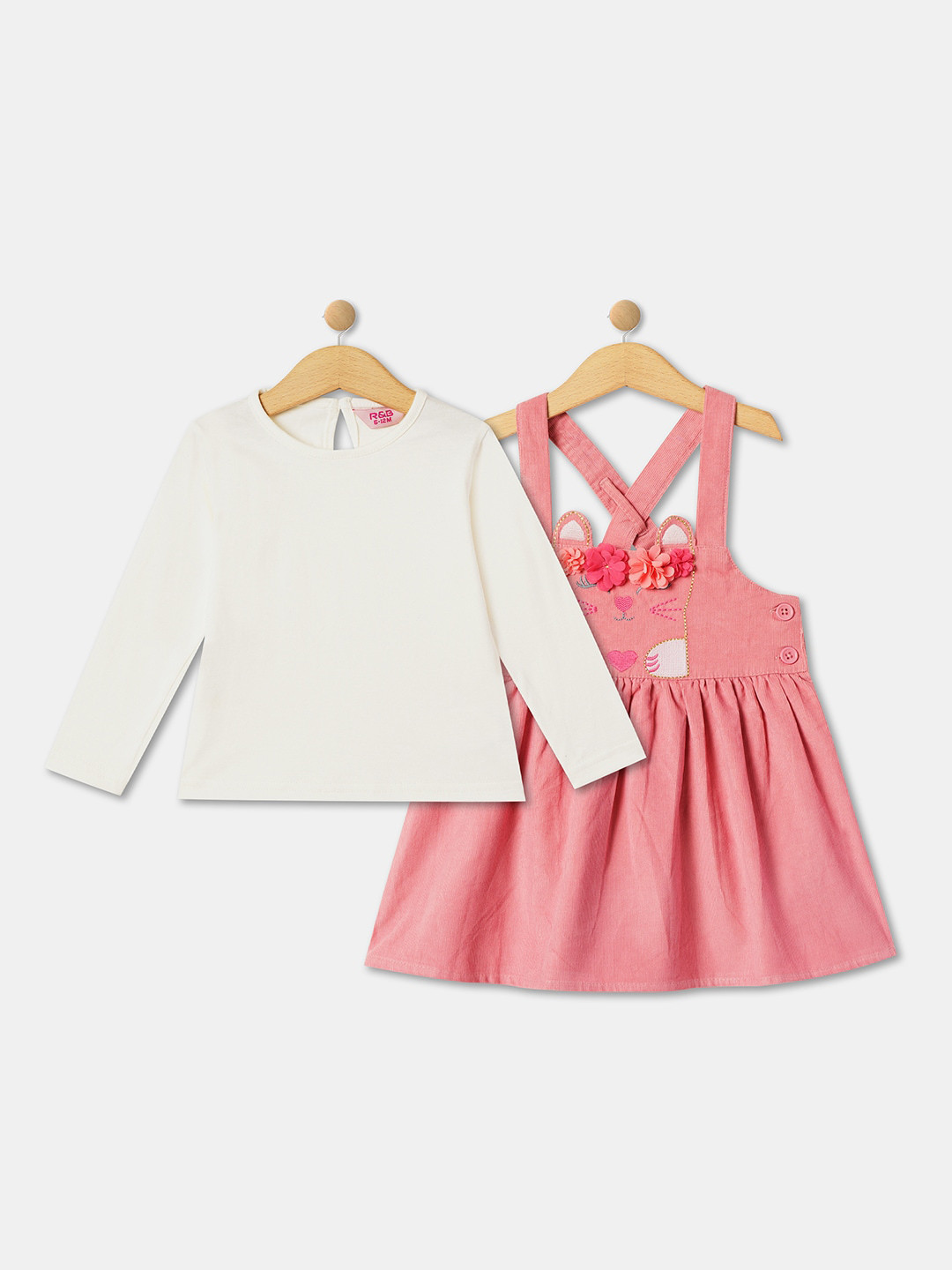 

R&B Infant Girls Cotton Pinafore Dress With T-Shirt, White