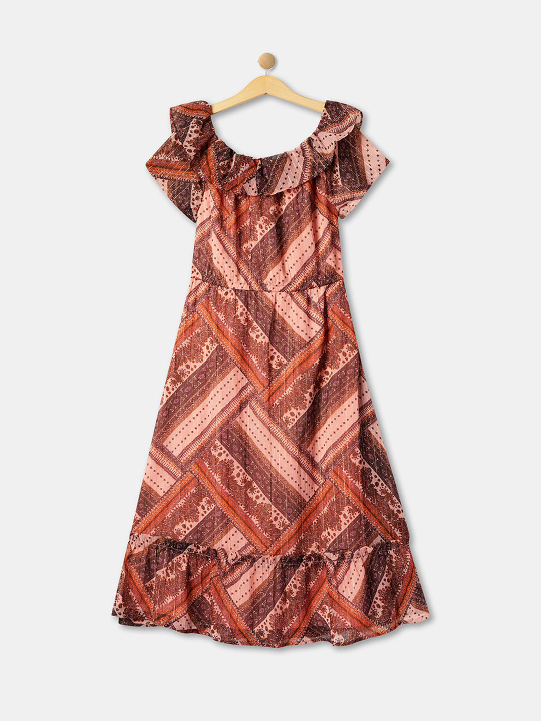 

R&B Girls Printed Cotton Fit & Flare Dress, Pink