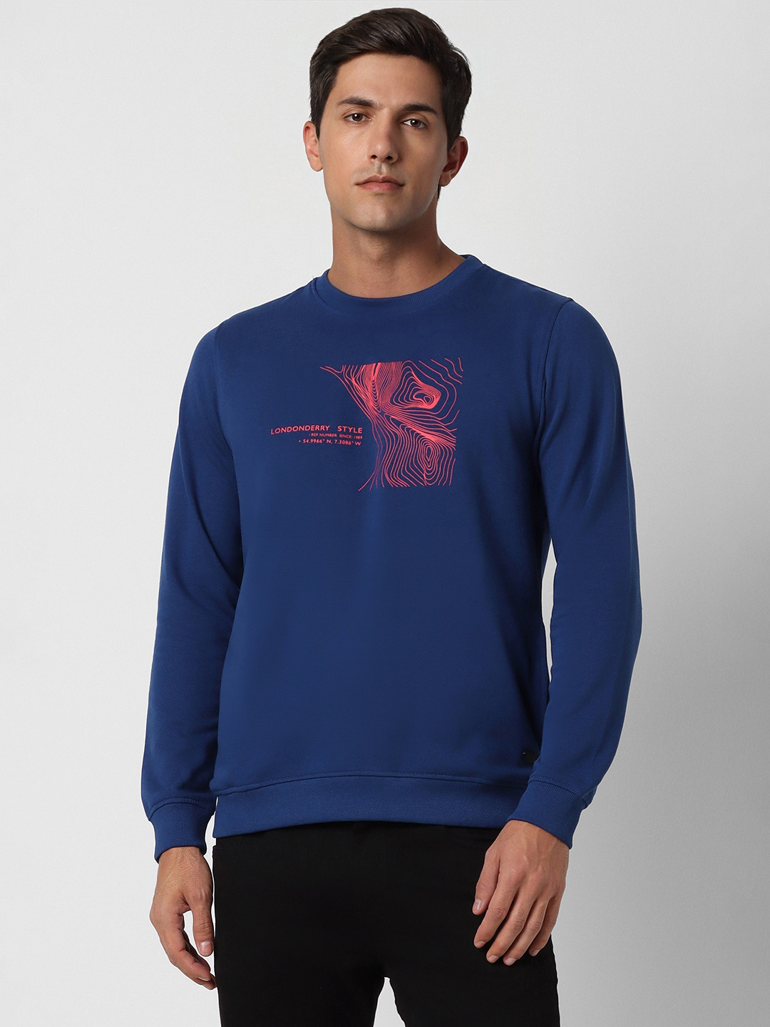 

Peter England Graphic Printed Crew Neck Pullover Sweatshirt, Navy blue