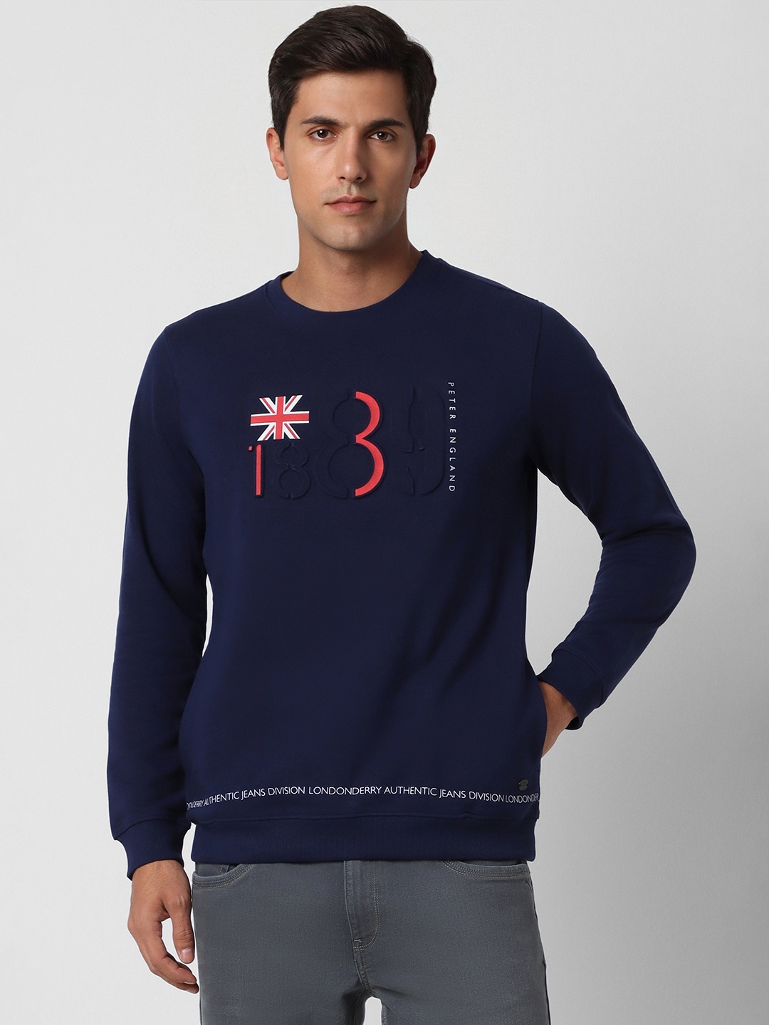 

Peter England Typography Printed Pullover Sweatshirt, Navy blue