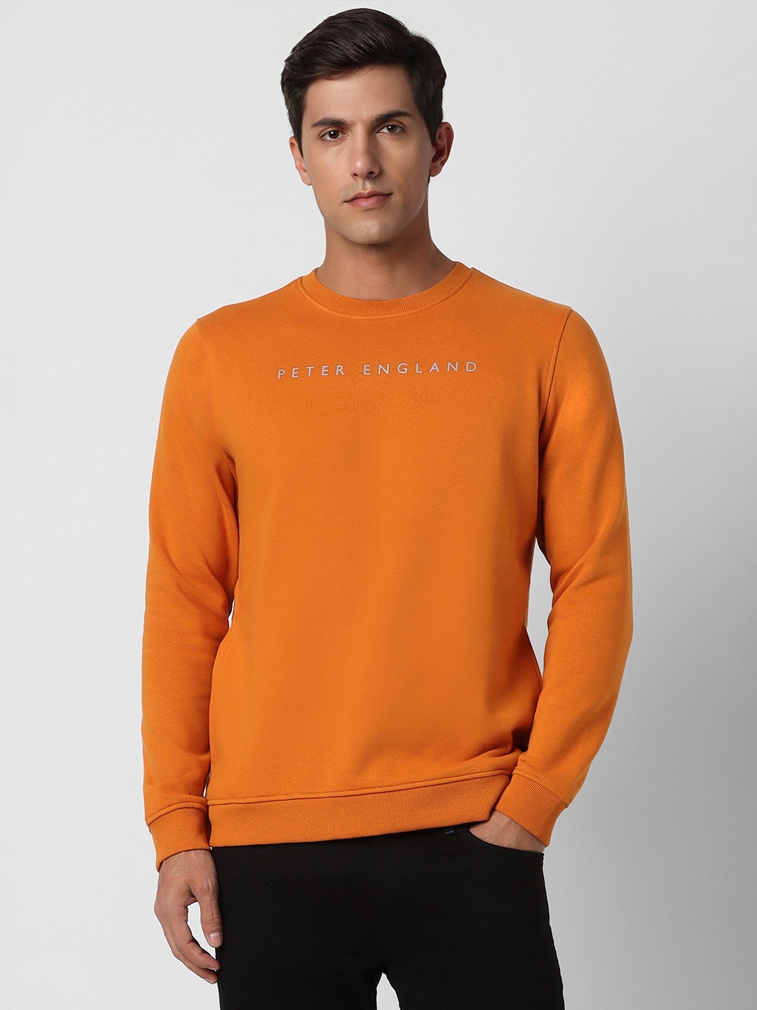 

Peter England Typography Printed Pullover Sweatshirt, Orange
