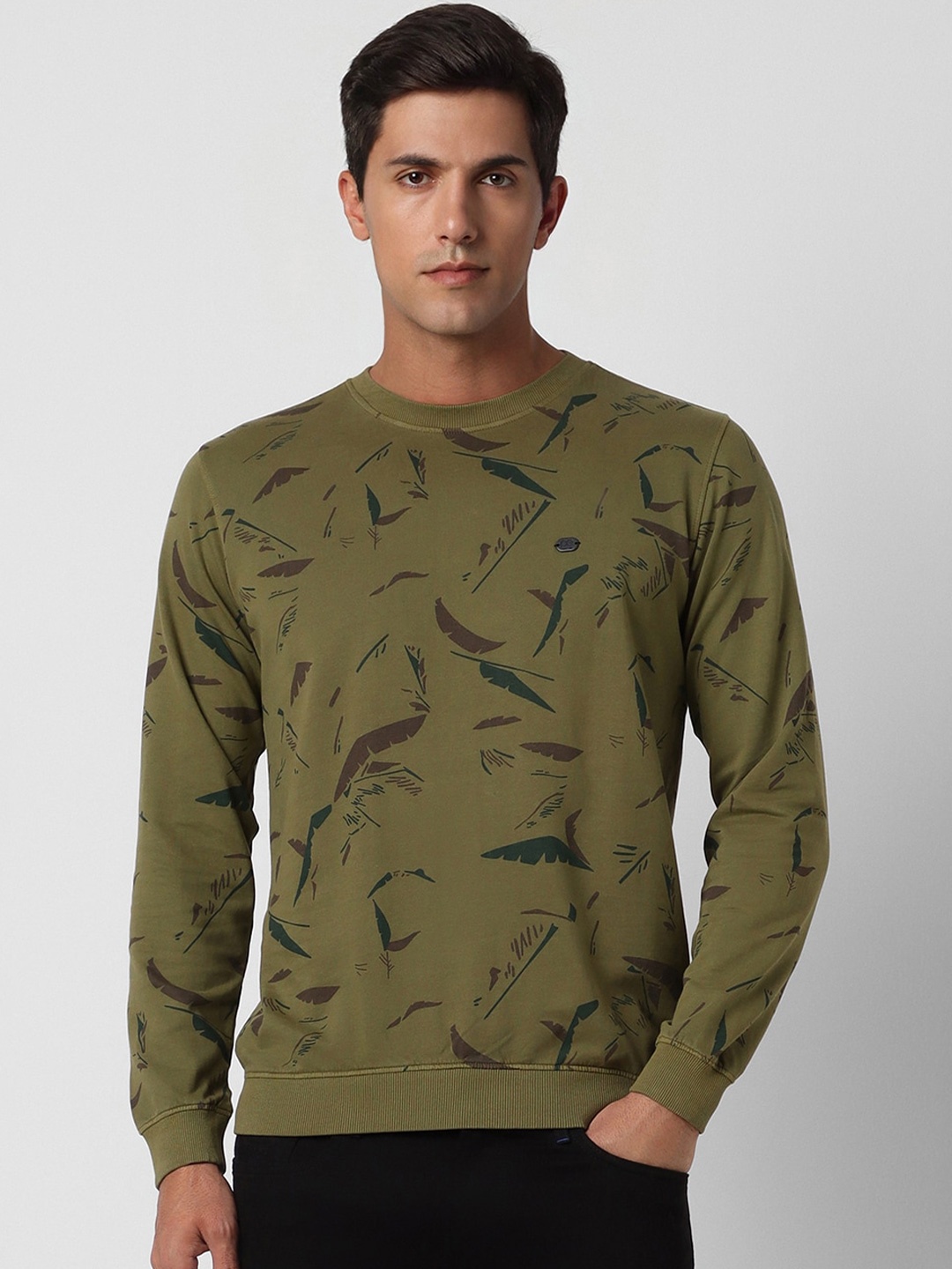 

Peter England Abstract Printed Pure Cotton Pullover, Olive