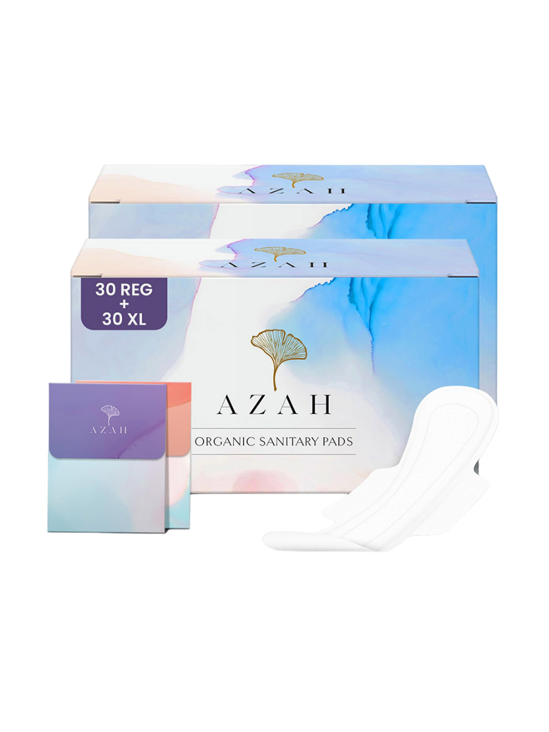

AZAH Rash-free Organic Sanitary Pads - 60 Pads, White
