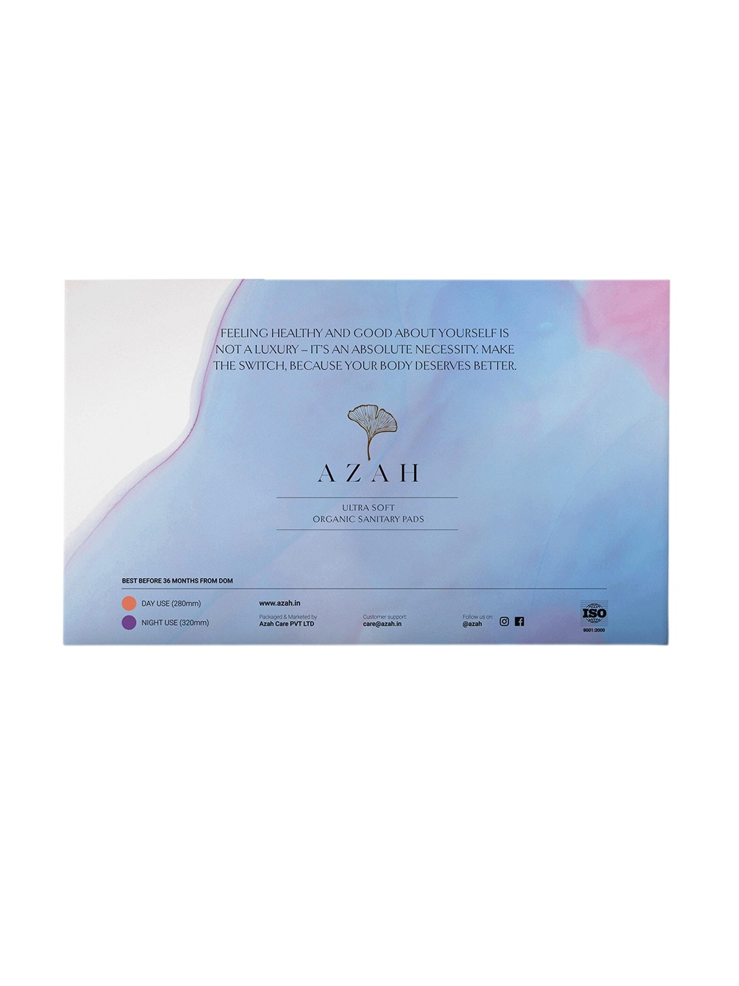 

AZAH Rash-Free Organic Sanitary Pads - 12 Pads With Disposal Bags, White