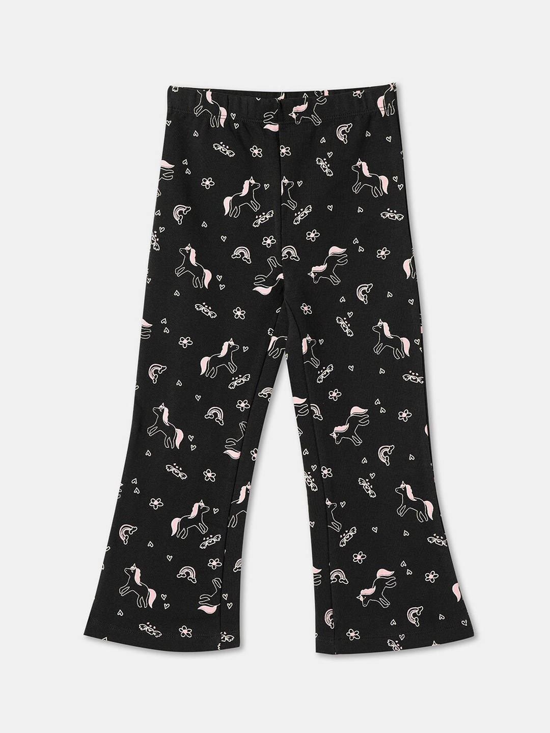 

R&B Girls Printed Cotton Ankle Length Leggings, Black