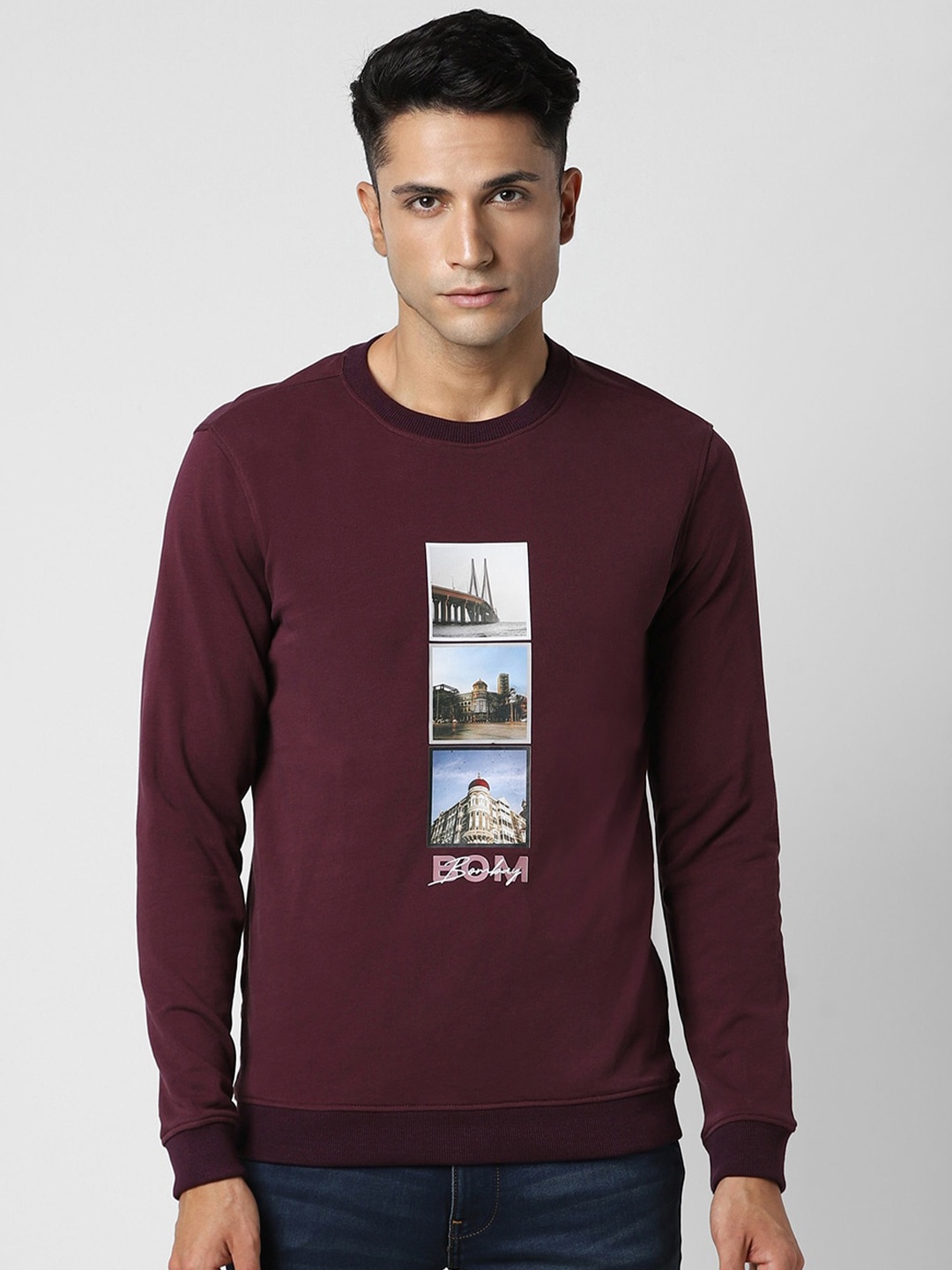 

V Dot Printed Round Neck Sweatshirt, Purple
