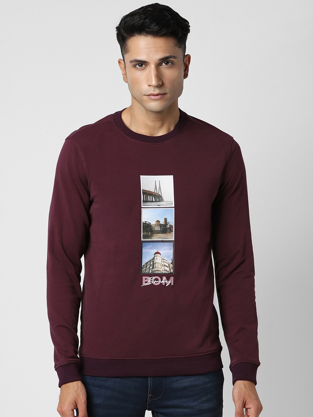 

V Dot Printed Round Neck Sweatshirt, Purple