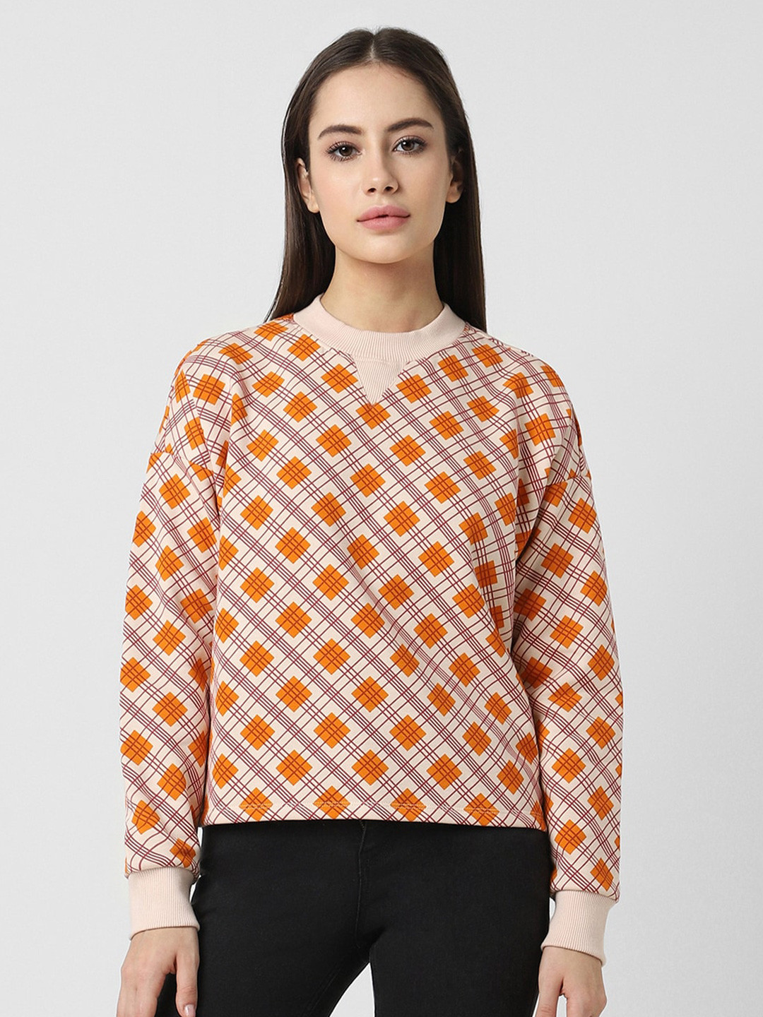 

Van Heusen Woman Checked Round Neck Sweatshirt, Beige