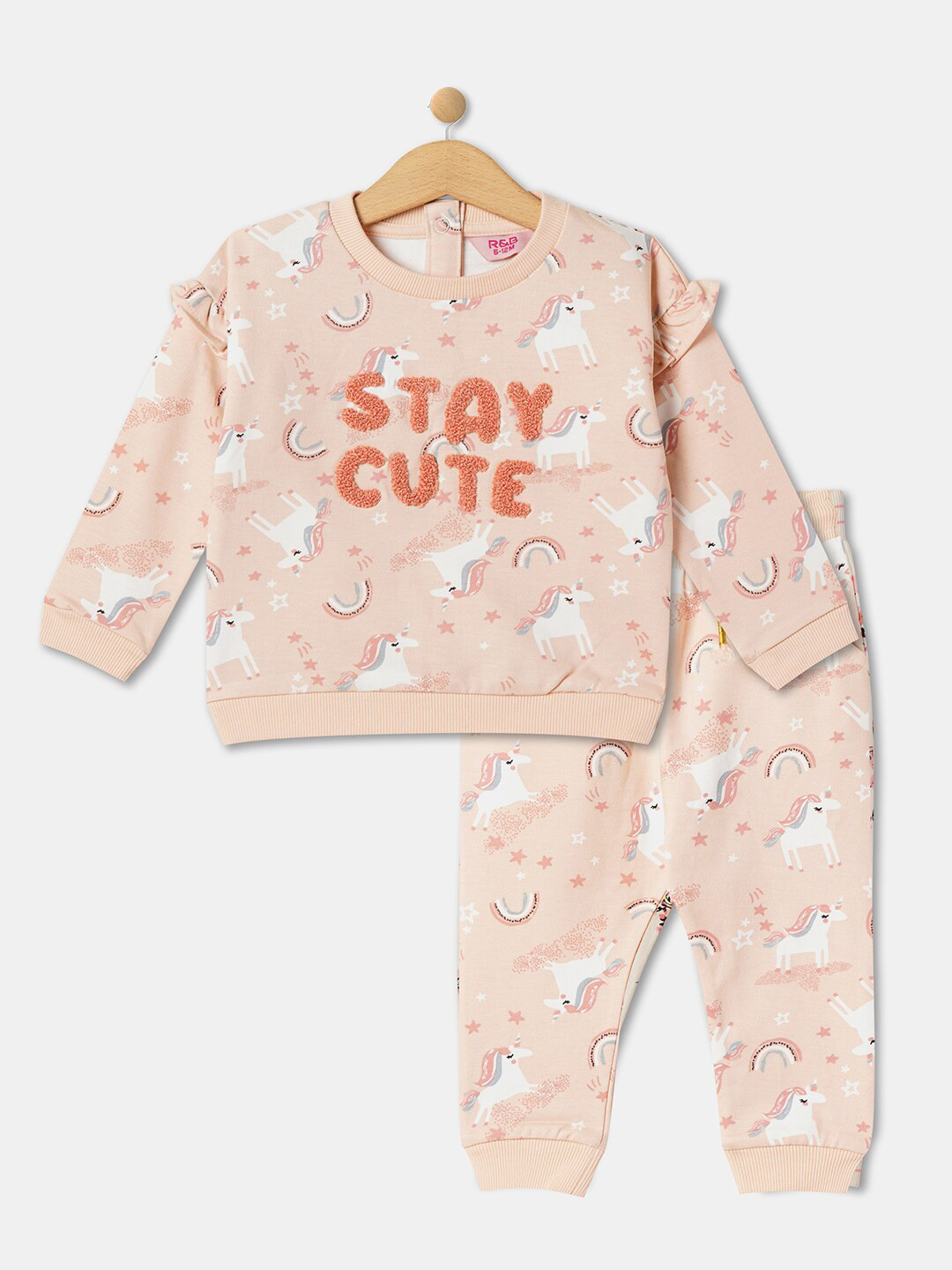 

R&B Infant Girls Printed Pure Cotton T-shirt With Joggers, Pink