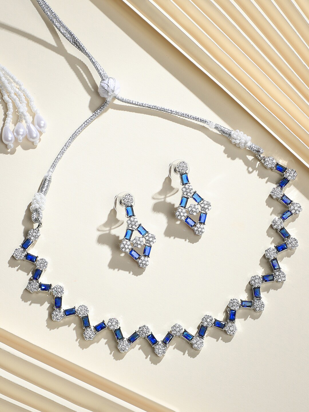 

ASMITTA JEWELLERY Rhodium-Plated CZ-Studded Jewellery Set, Silver