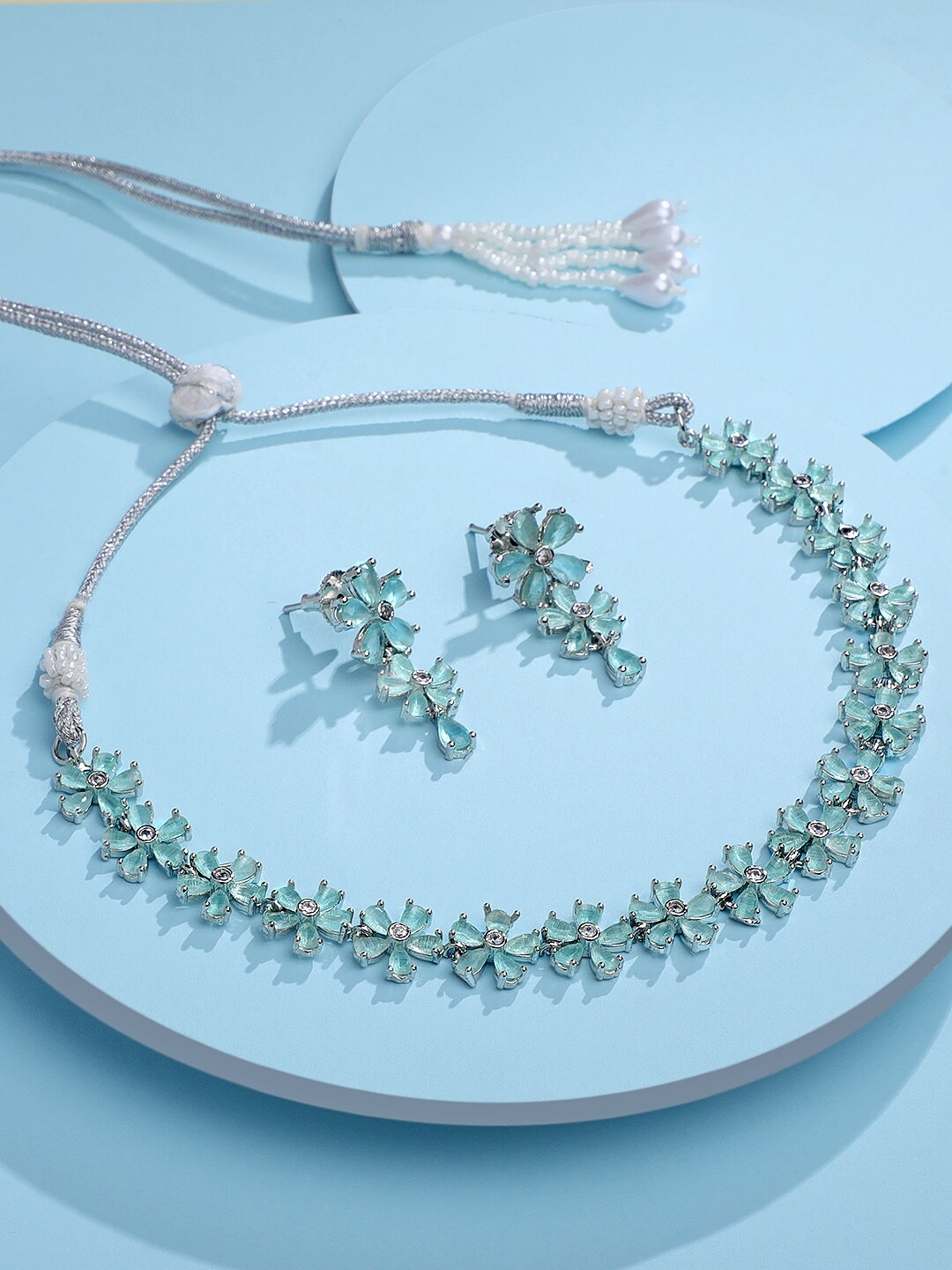 

ASMITTA JEWELLERY Rhodium-Plated Cubic Zirconia-Studded Necklace & Earrings, Silver