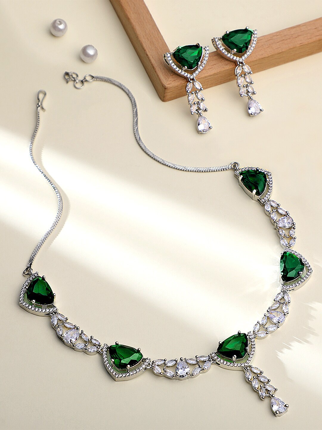

ASMITTA JEWELLERY Rhodium-Plated CZ-Studded Jewellery Set, Silver