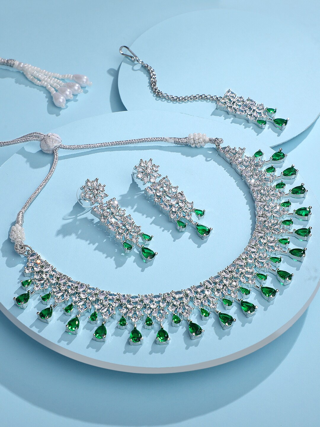 

ASMITTA JEWELLERY Silver-Plated Cubic Zirconia Studded Jewellery Set
