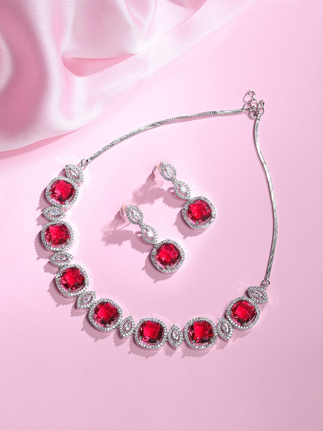 

ASMITTA JEWELLERY Rhodium-Plated Cubic Zirconia-Studded Necklace & Earrings, Silver