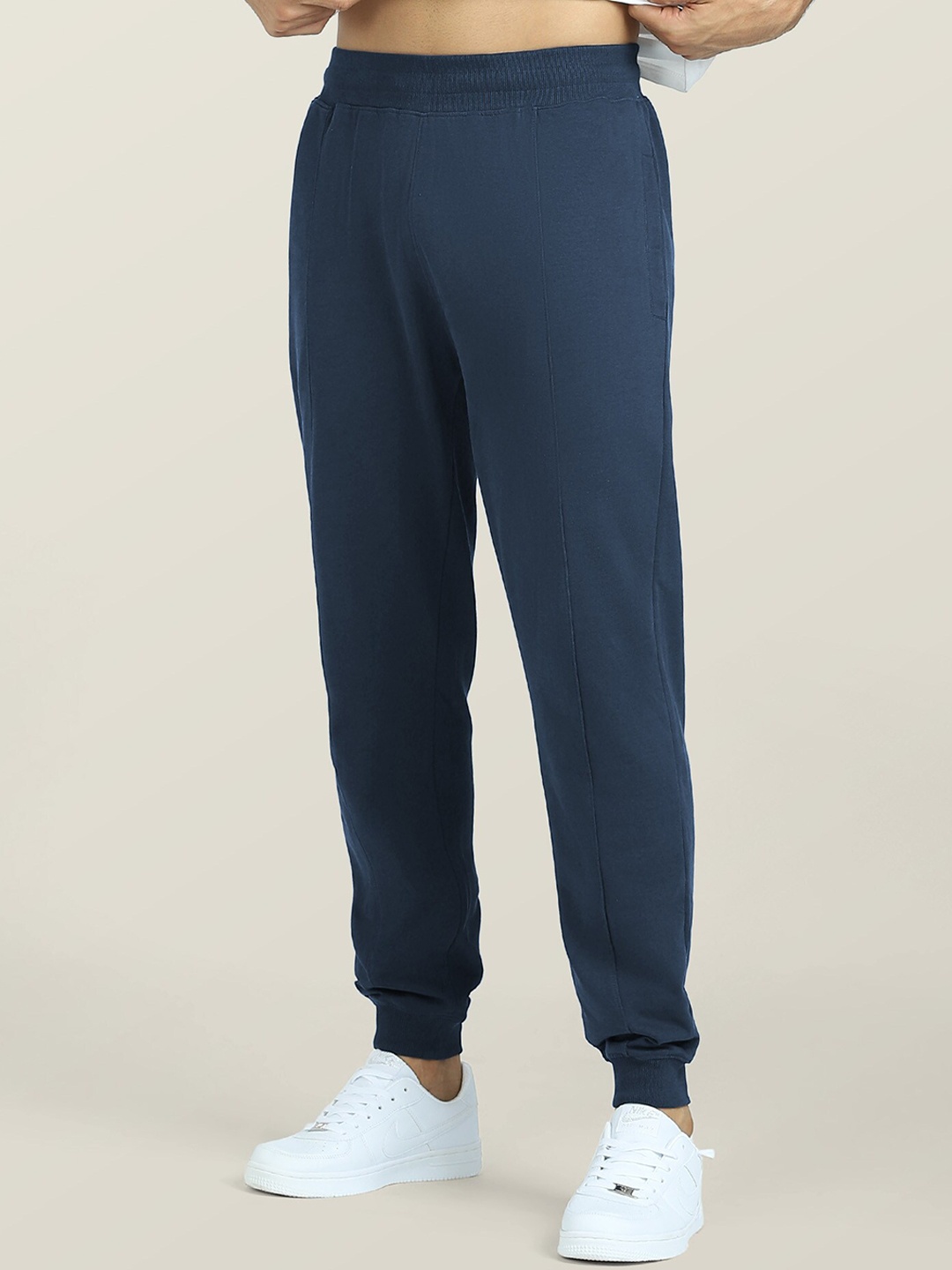 

XYXX Men Mid Rise Terry Cotton Antimicrobial Joggers, Blue