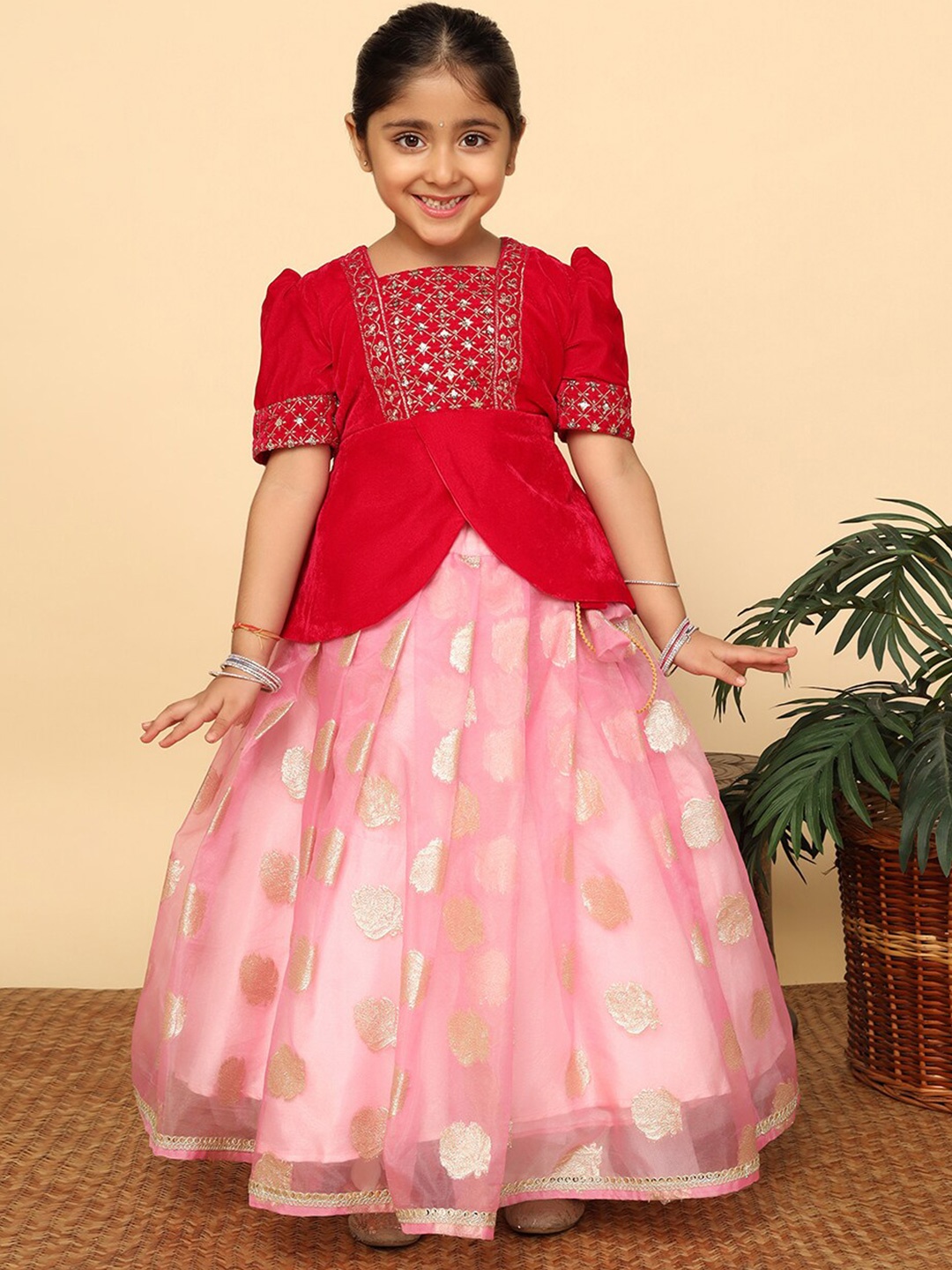 

FASHION DREAM Girls Embroidered Ready to Wear Lehenga Choli, Pink
