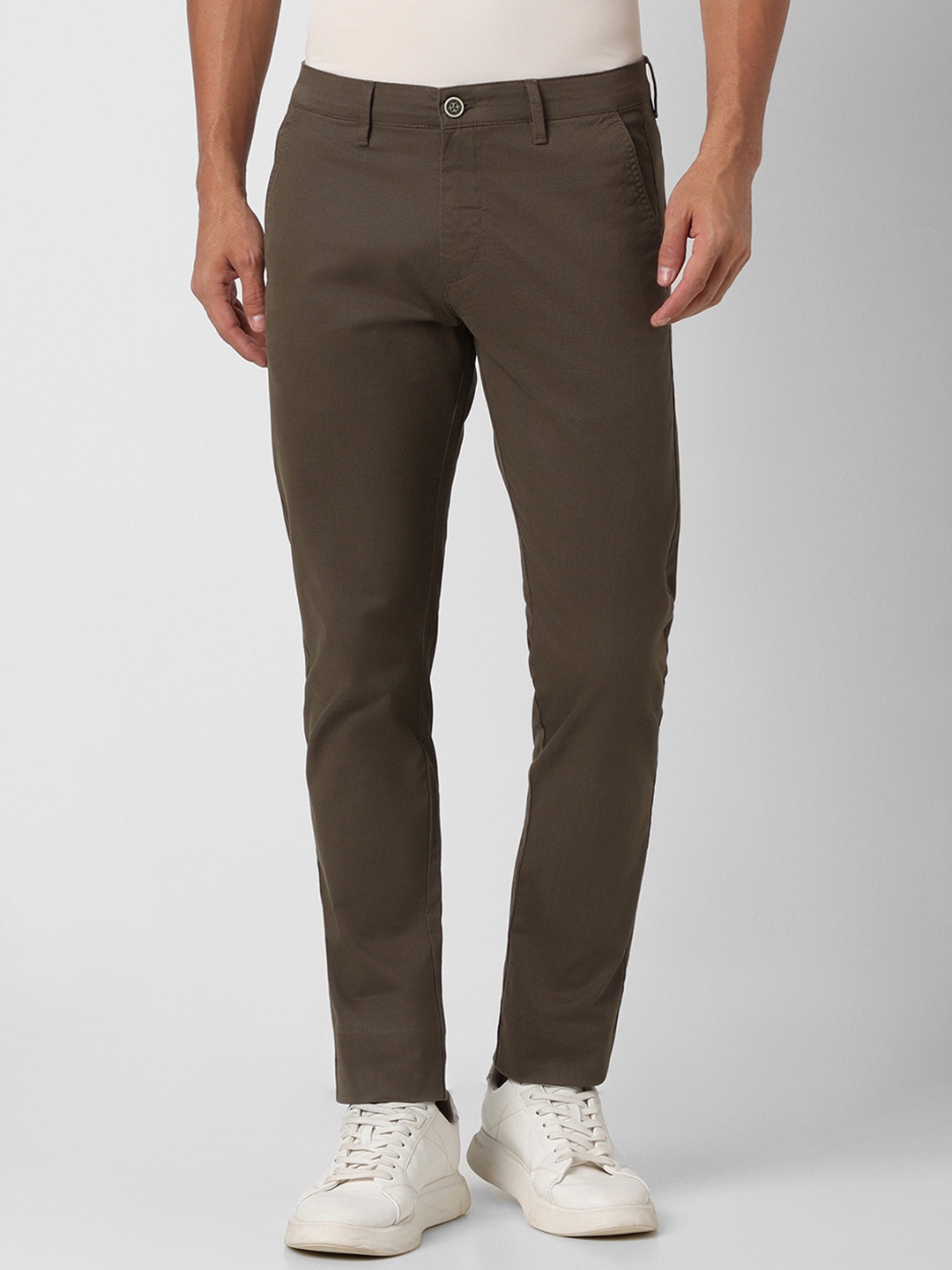 

Peter England Casuals Men Slim Fit Mid-Rise Trousers, Brown