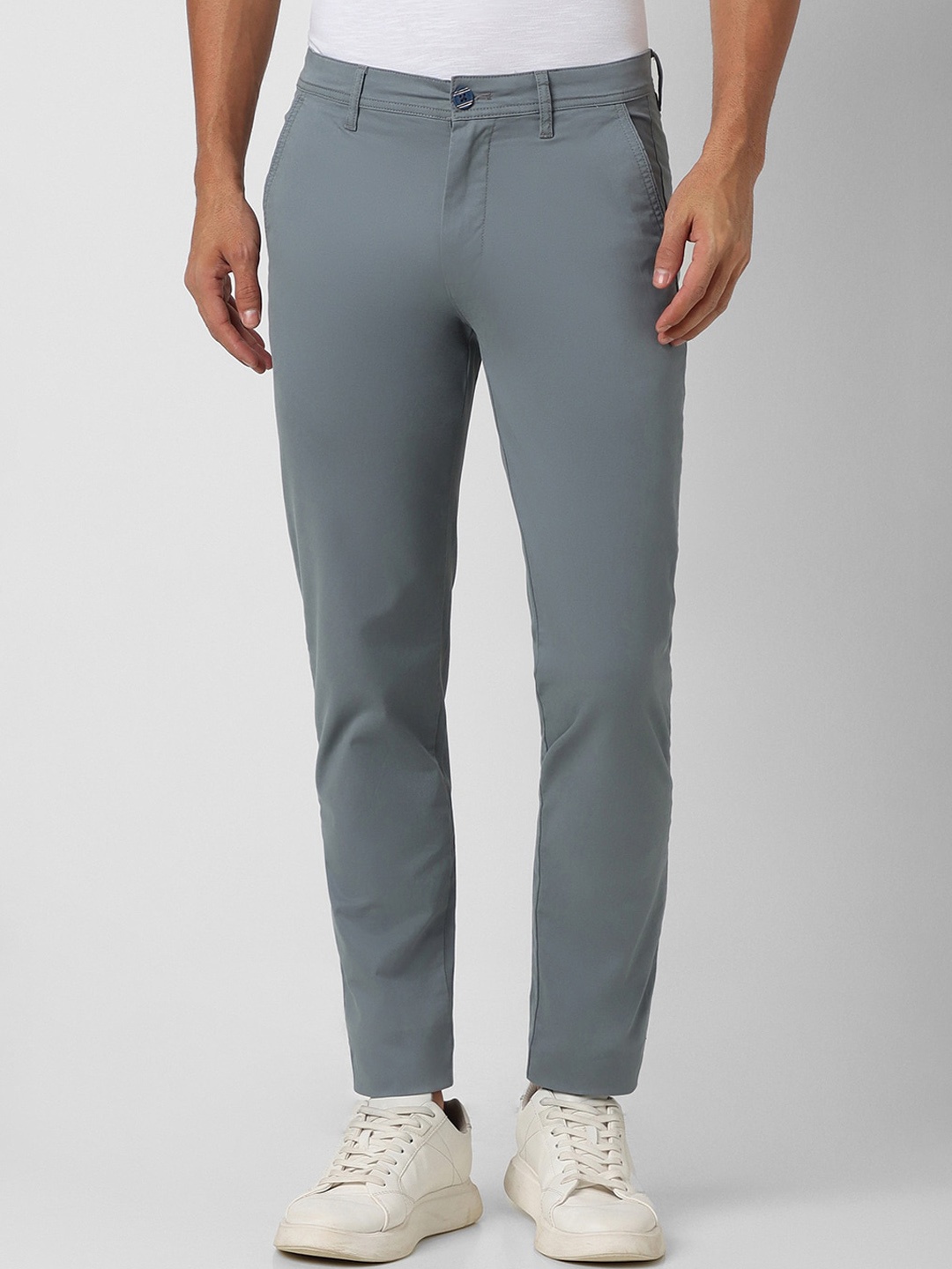 

Peter England Casuals Men Slim Fit Mid-Rise Plain Regular Trousers, Grey