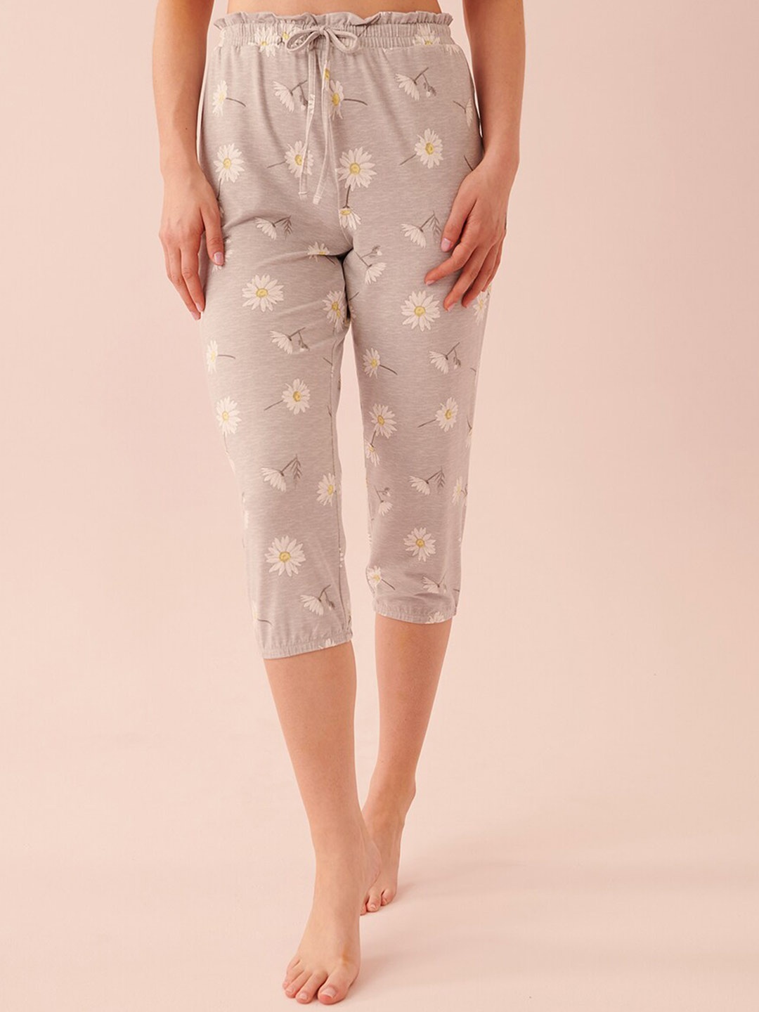 

La Vie en Rose Printed Cotton Lounge Capris, Grey
