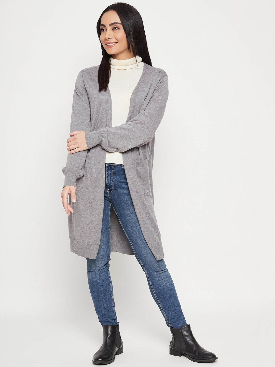 

Camey Wool Open Front Longline Shrug, Grey