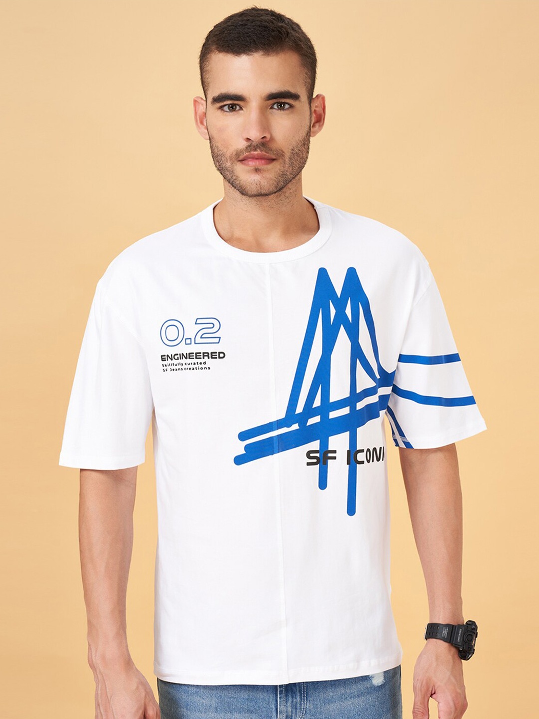 SF JEANS by Pantaloons Graphic Printed Slim Fit T-Shirt, White