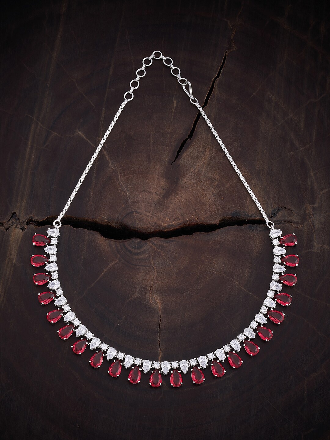 

Kushal's Fashion Jewellery Rhodium-Plated Zircon-Studded Necklace, Silver