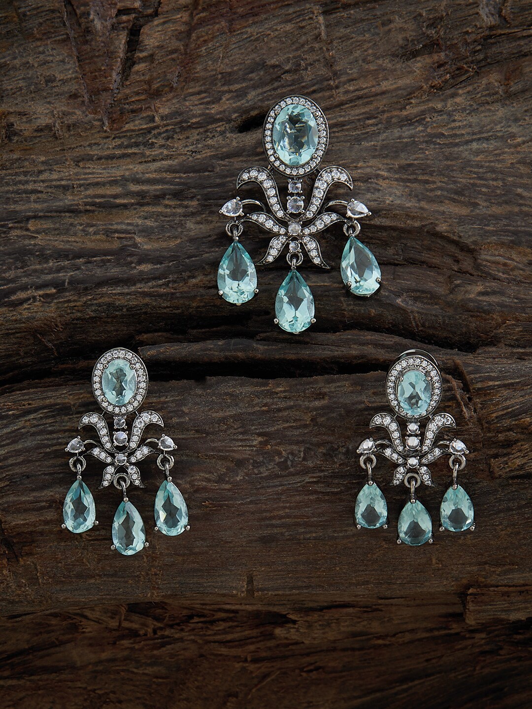 

Kushal's Fashion Jewellery Mint Rhodium-Plated Zircon-Studded Jewellery Set, Silver