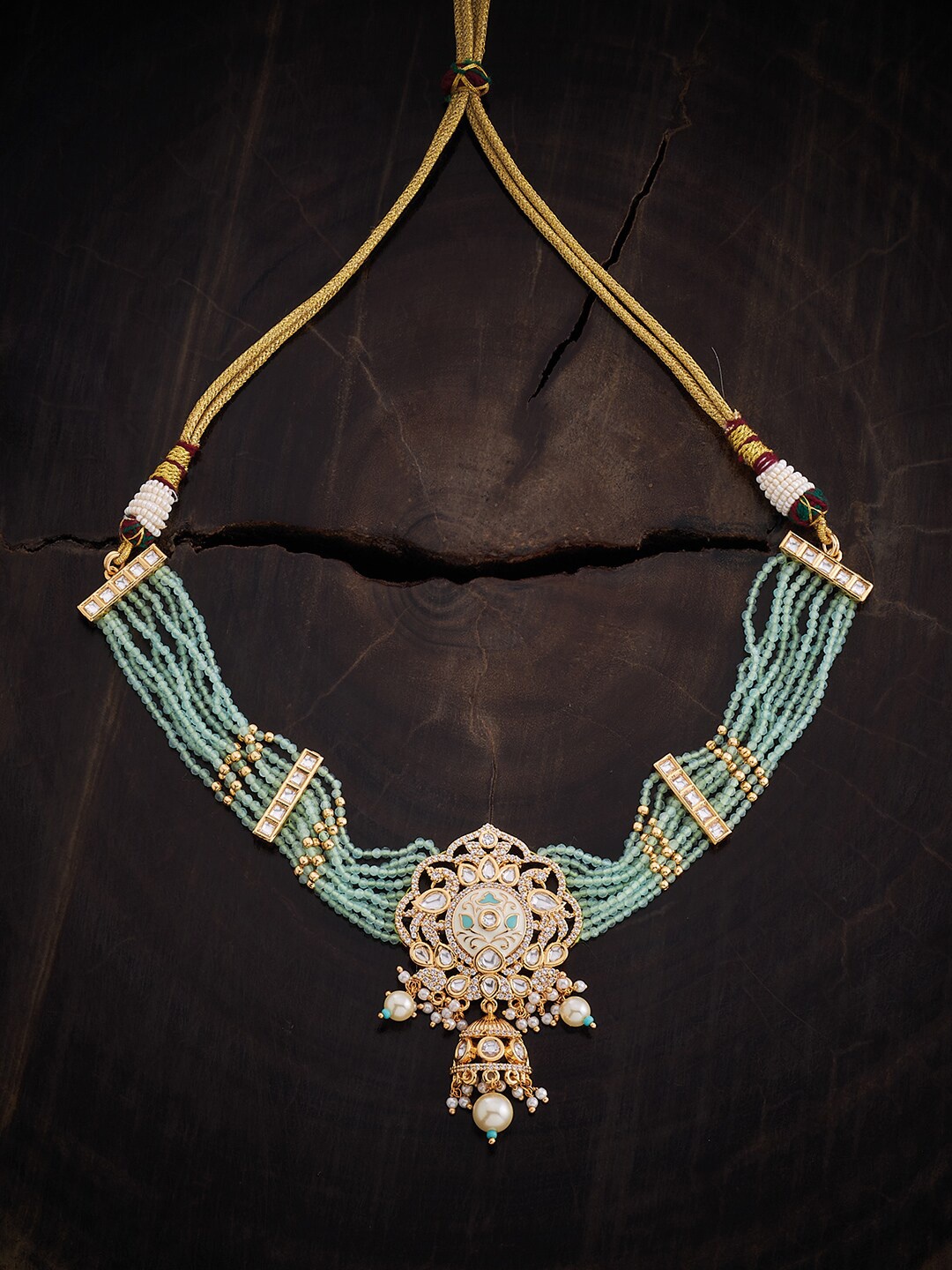 

Kushal's Fashion Jewellery Gold-Plated Kundan Studded And Beaded Necklace