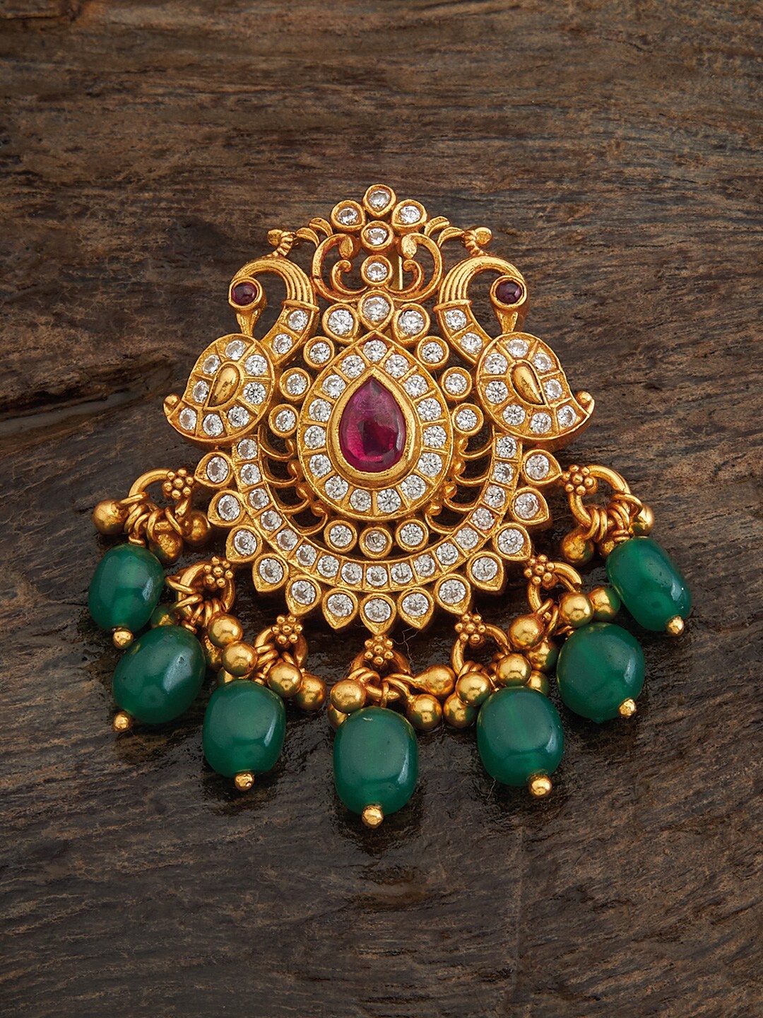 

Kushal's Fashion Jewellery 92.5 Pure Silver Gold-Plated Stones-Studded Temple Pendant