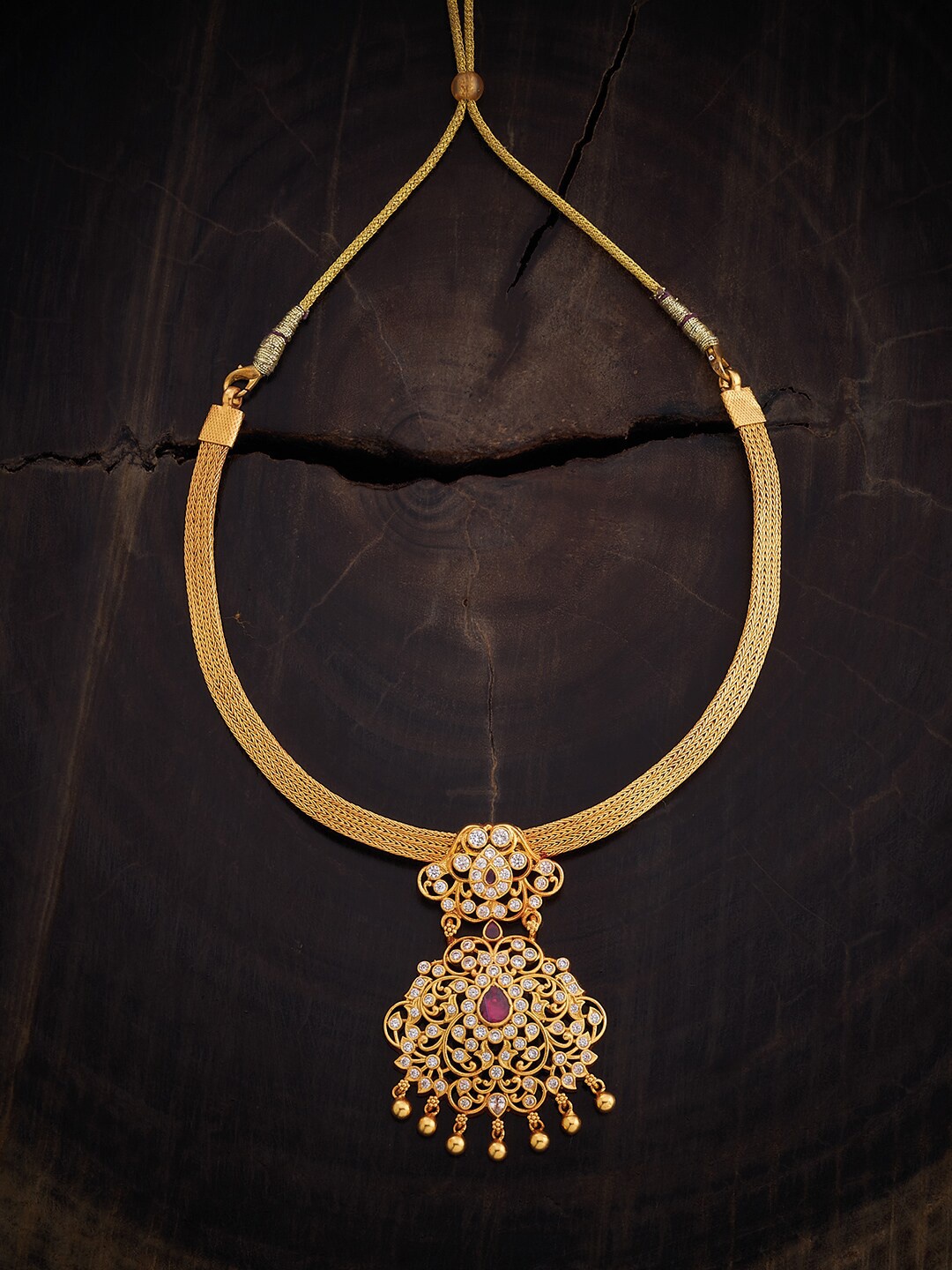 

Kushal's Fashion Jewellery 92.5 Pure Silver Gold-Plated Temple Necklace