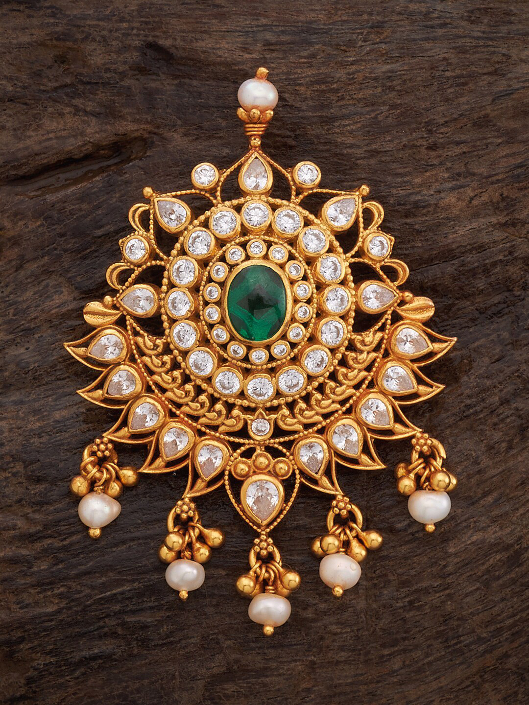 

Kushal's Fashion Jewellery 92.5 Pure Silver Gold-Plated Stones-Studded Temple Pendant